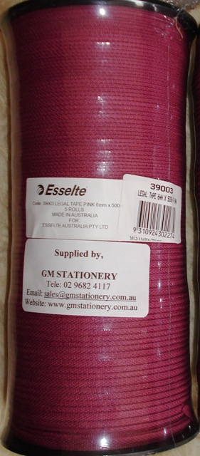 Esselte 39003 Pink Legal Tape 6mm x 500M Roll - Free Shipping.